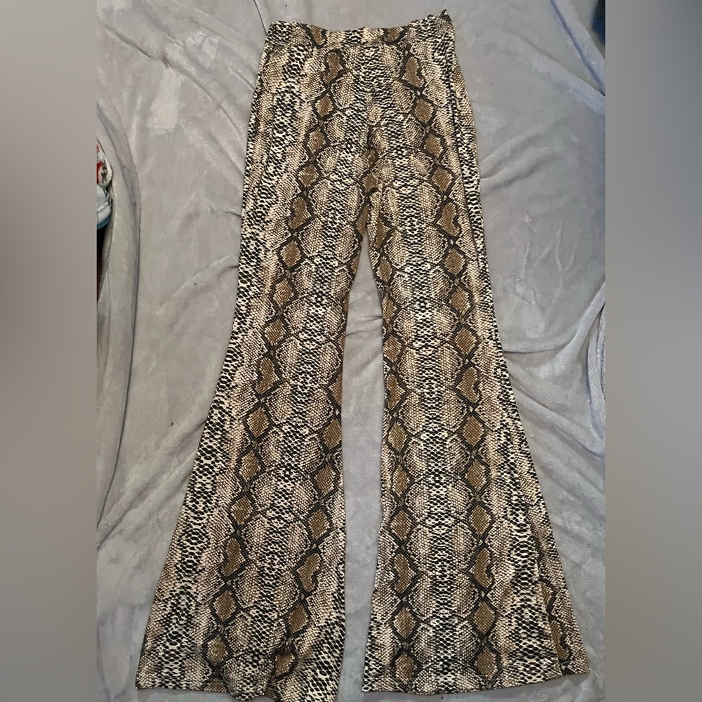 Snake print flare bottom leggings